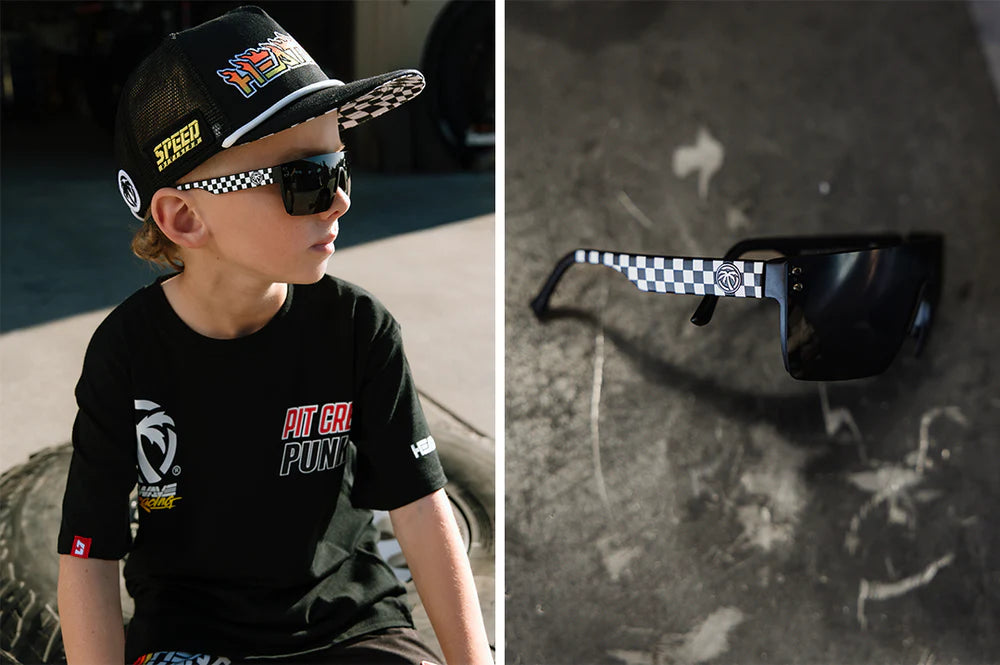 LAZER FACE SUNGLASSES KIDS: Little Trouble X Heat Wave Checkered Flag